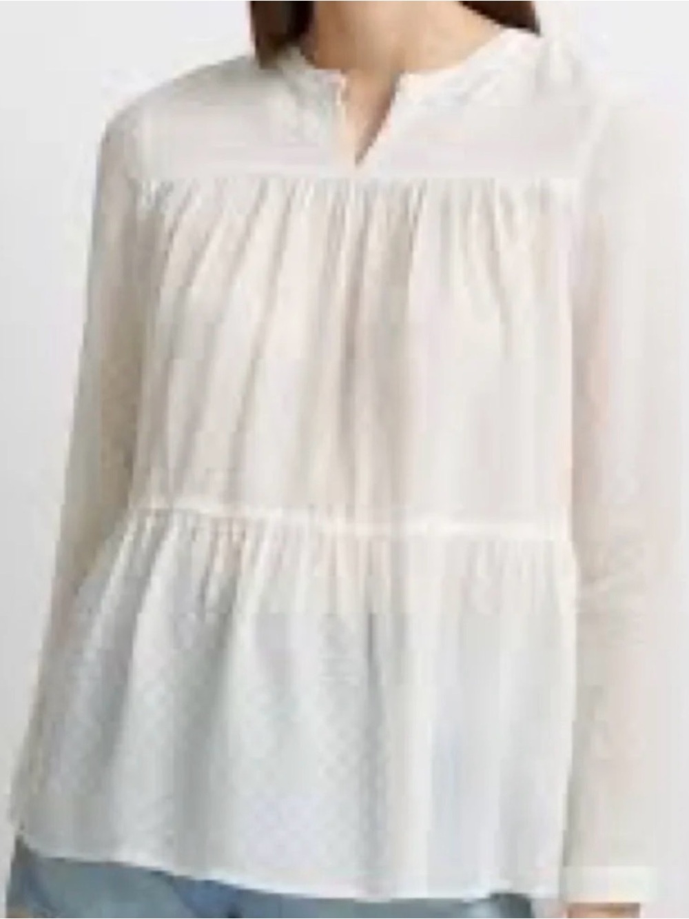 Club Monaco Top Women’s M White Long Sleeves Swiss Dots Cottage Romantic Sheer